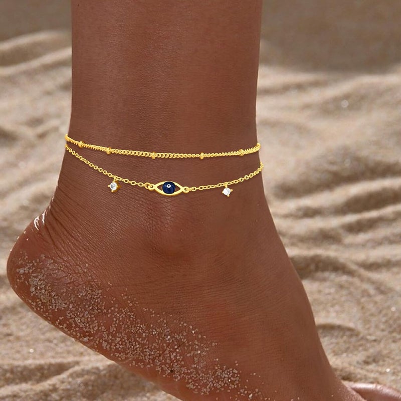 Poxtex Sterling Silver Anklet Bracelets for Women Waterproof, 925 Sliver Plated CZ & Heart Charm Dainty Layer Anklets for Women Trendy, Simple Chain Anklets Set Gifts for Women, Mother Day Jewelry Gifts for Her Women Mom Wife Girlfriend - Image 2